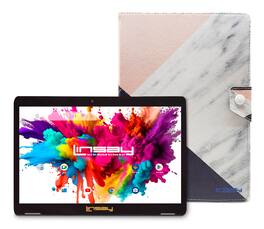 LINSAY - 10.1"Octa Core 128GB Storage Android 15 Tablet with Pink White Marble Case - Black