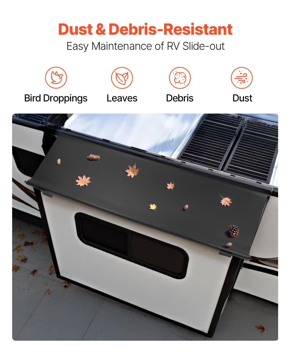 Dust & Debris-Resistant  
Easy Maintenance of RV Slide-out  

- Bird Droppings  
- Leaves  
- Debris  
- Dust