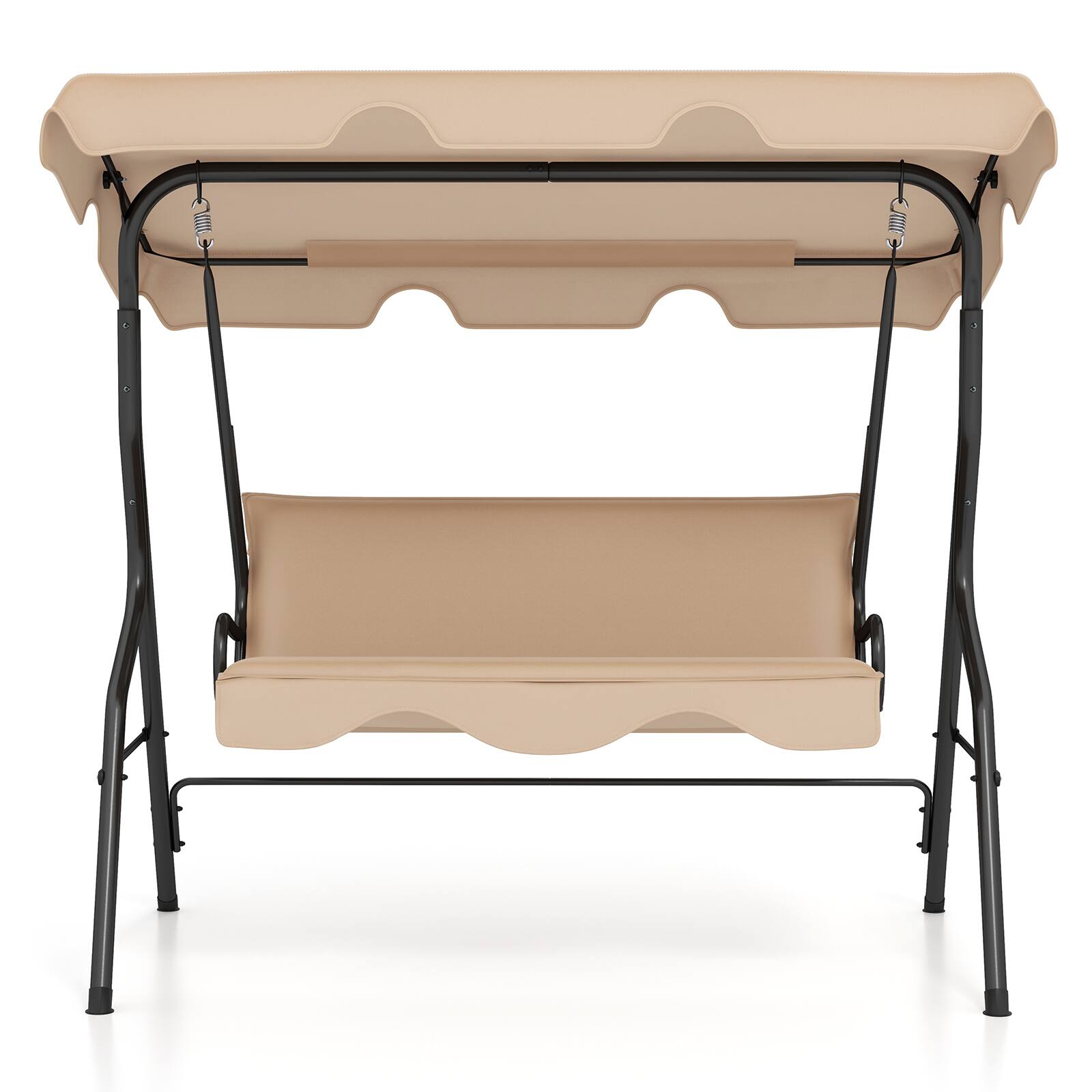Alt View 9. Costway - Patio 3 Seats Canopy Swing Glider Hammock Steel Frame Cushioned Backyard - Beige.