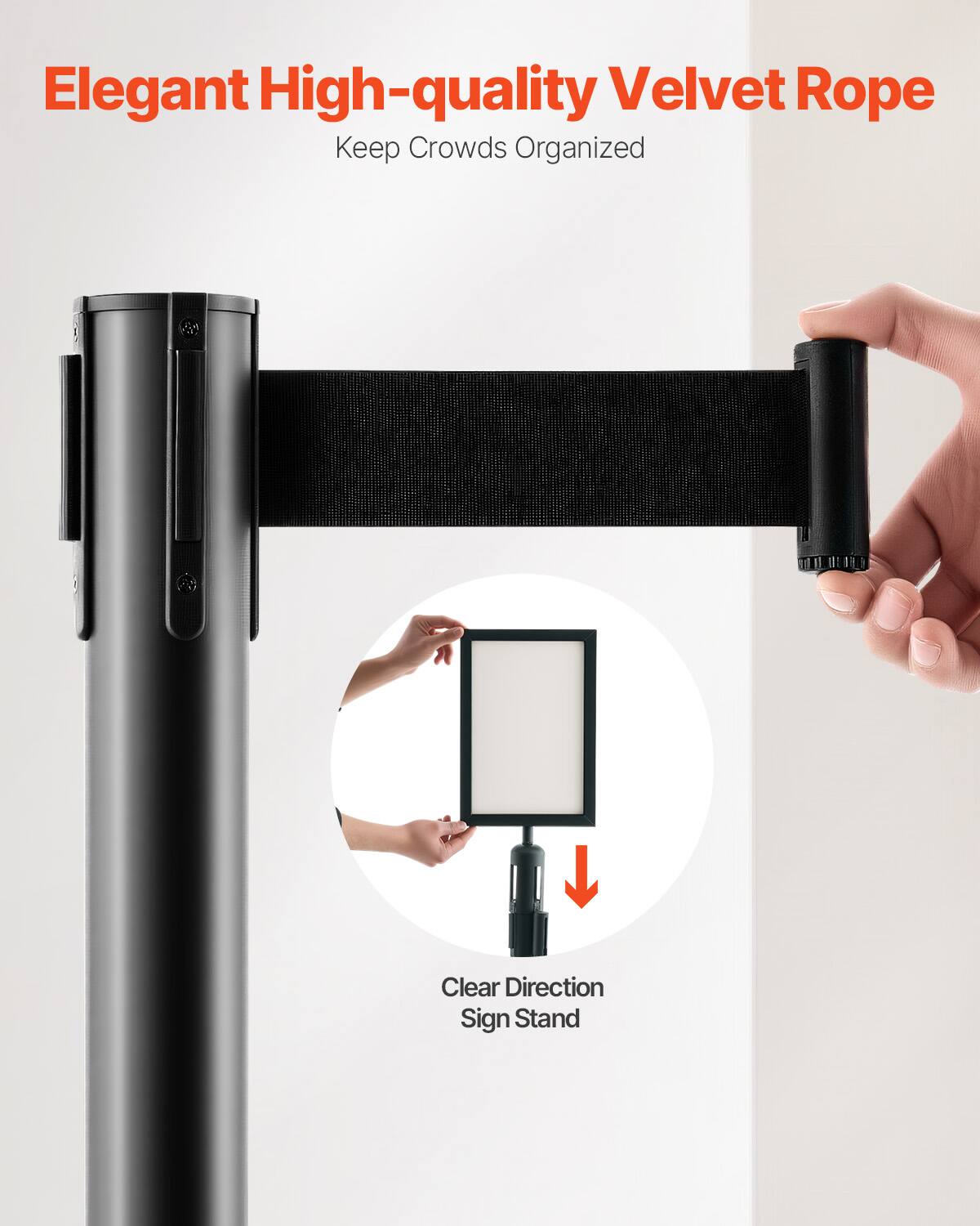Elegant High-quality Velvet Rope  
Keep Crowds Organized  

Clear Direction Sign Stand
