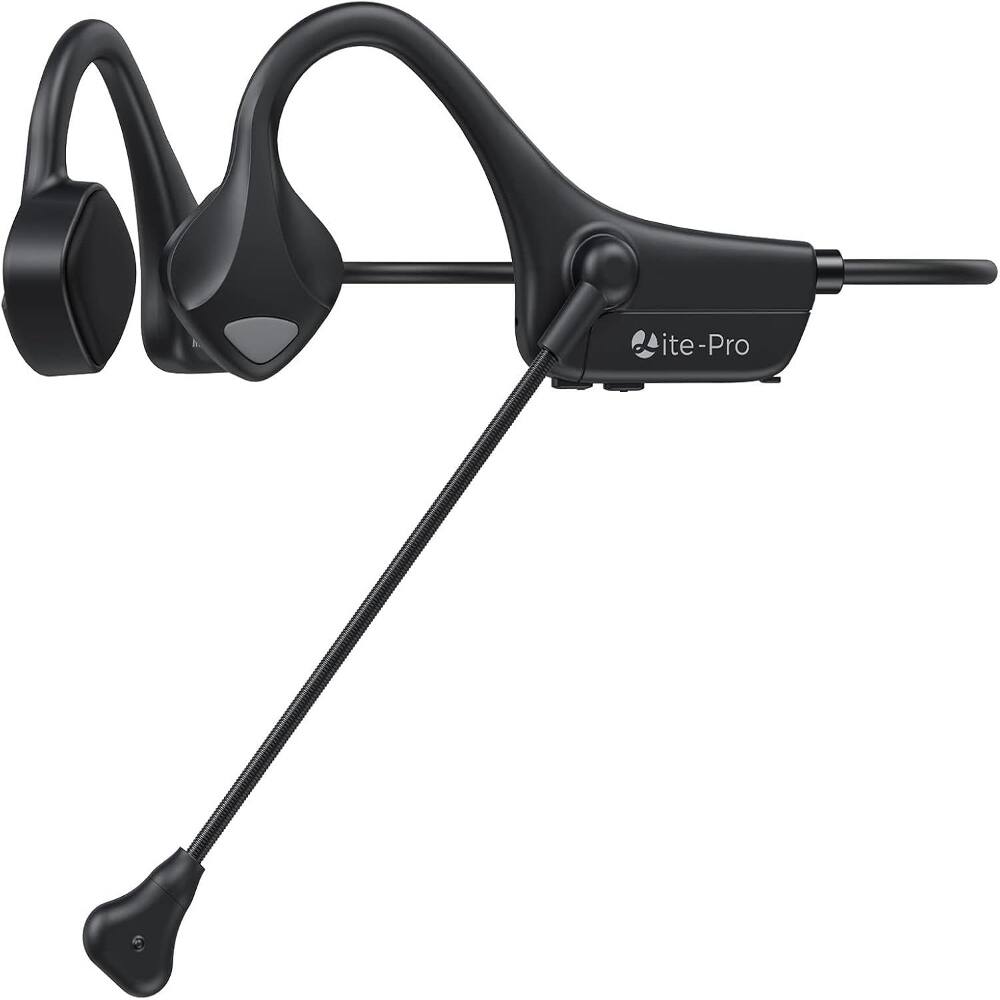 Front. Loheer - Loheer Bone Conduction Headset Open Ear Bluetooth with DSP Noise Canceling Boom Mic 8 Hour Battery Titanium Frame - Black.