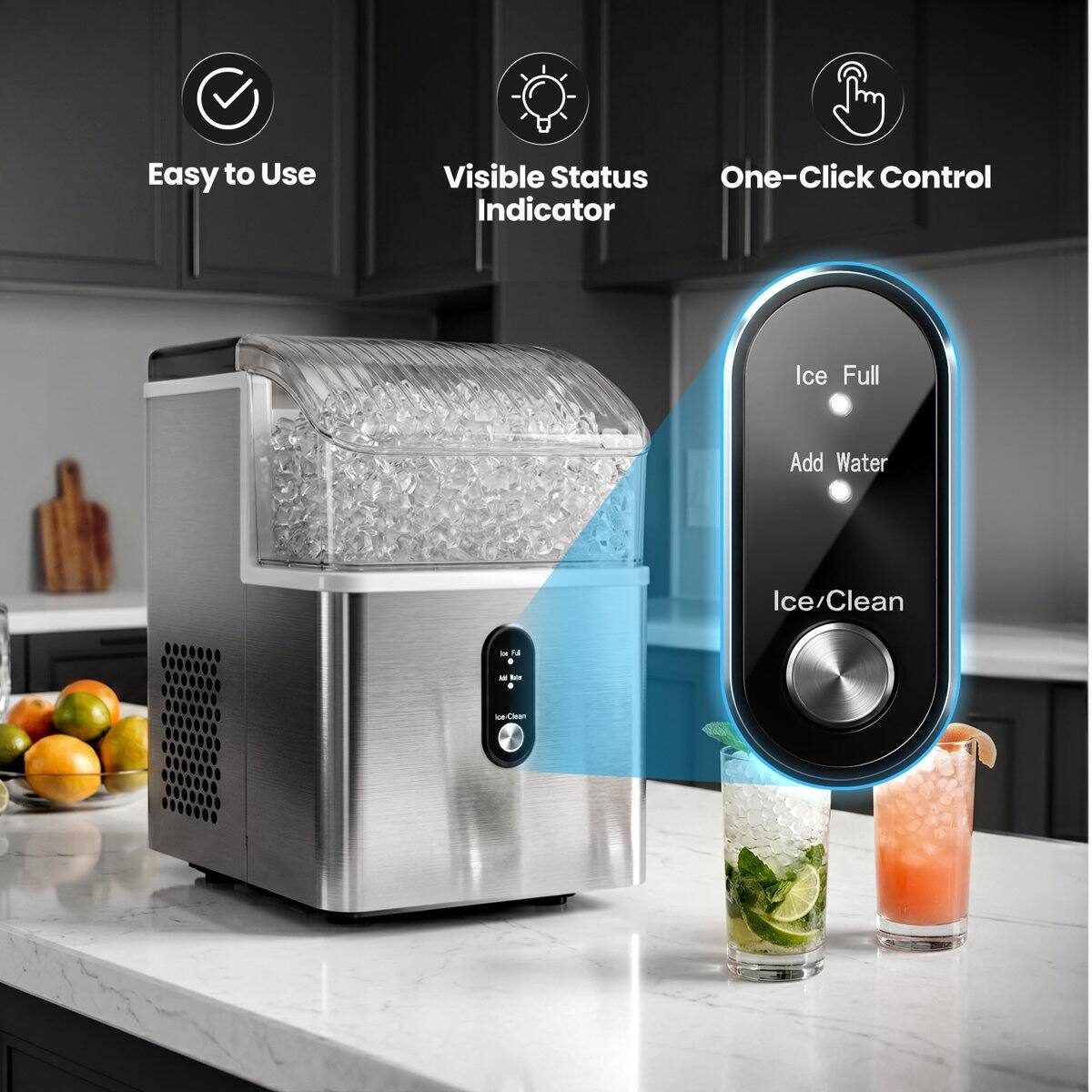 Electactic 33 lb Ice Per day Portable/Countertop Nugget Ice Maker ...