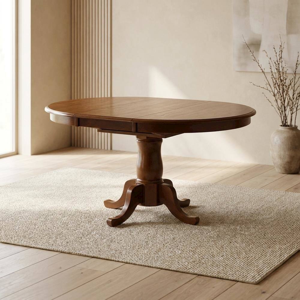 Alt View 1. FurniFact - Elegant Oval Dining Table – Solid Wood Round Dining Table for 6 - Saddle Brown.