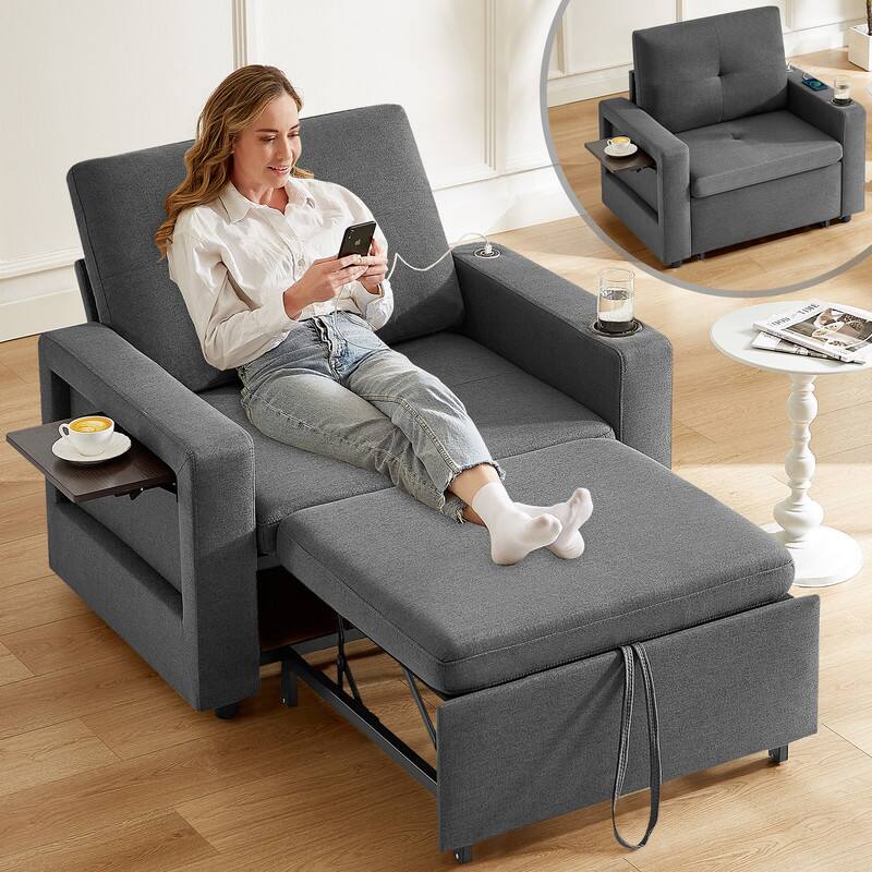 Alt View 1. Dyonery - Dyonery Sleeper Sofa Chair Bed Convertible Sofa Chair 3-in-1 Pull Out Sofa Bed Dark Gray - Gray.