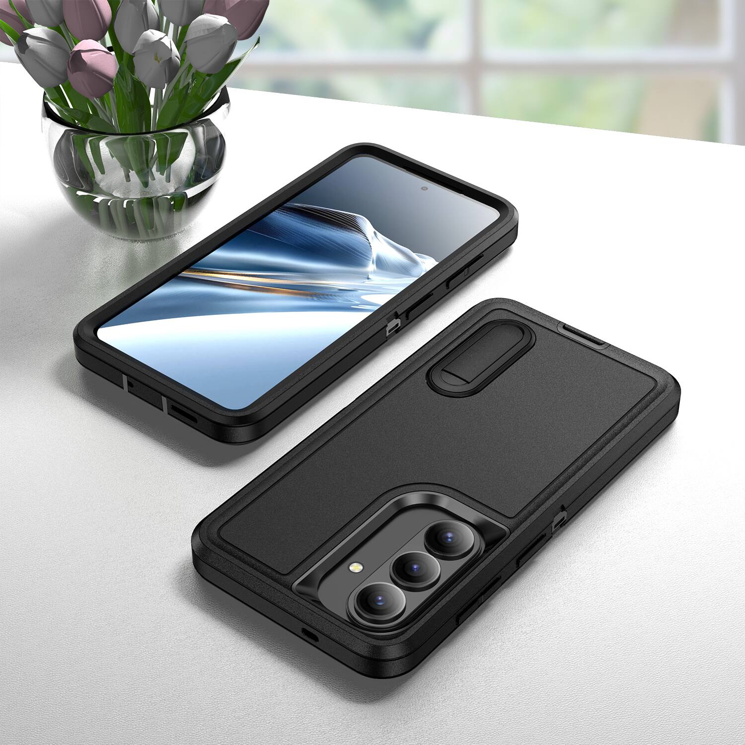 Alt View 3. Dteck - Heavy Duty Case for Samsung Galaxy S26 with Foldable Kickstand,Dual-Layer Shockproof Hard PC Soft Silicone Phone Cover - K.