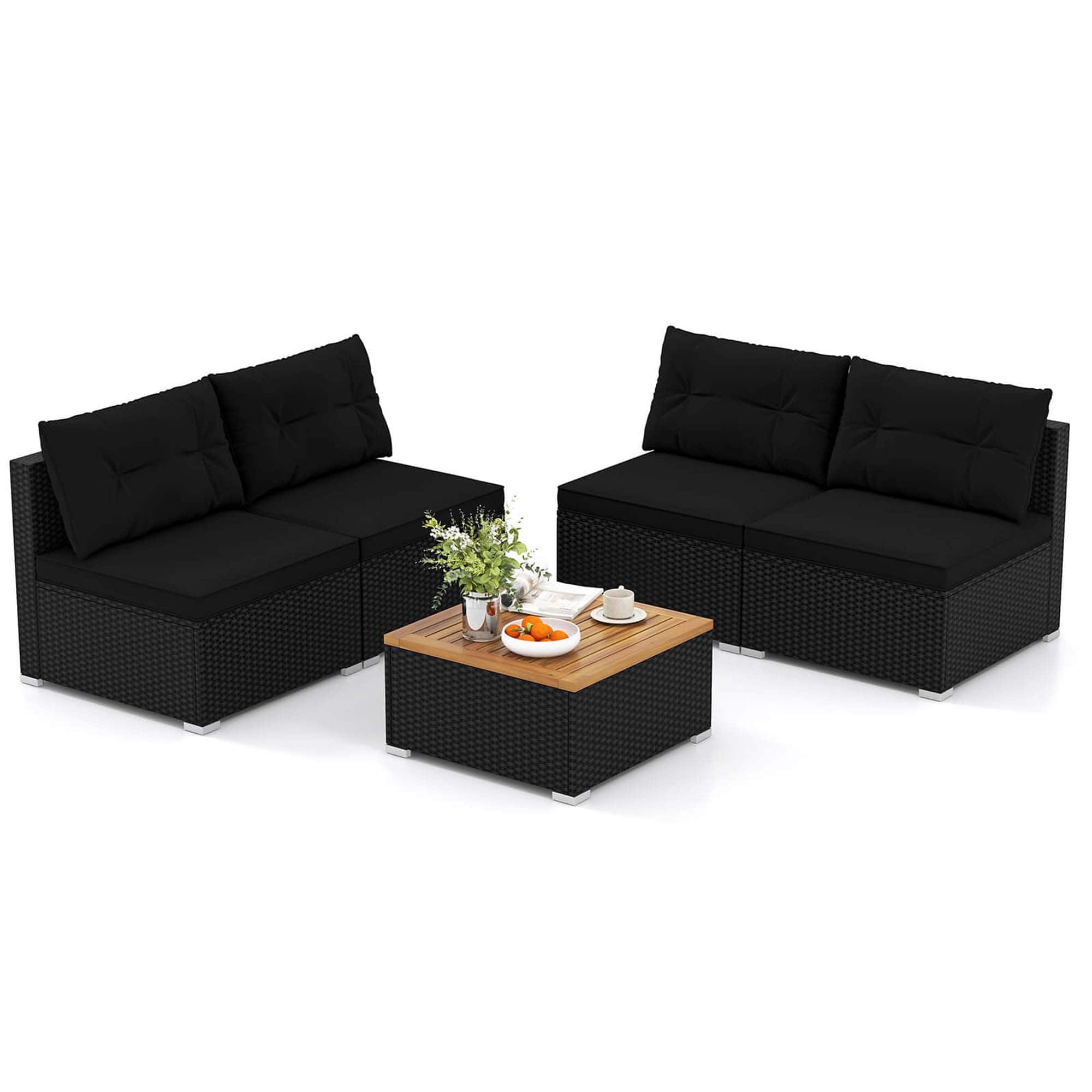 Costway - 5 Piece Outdoor Furniture Set with Seat & Back Cushions Acacia Wood Tabletop - Black price history on PriceWatchPro