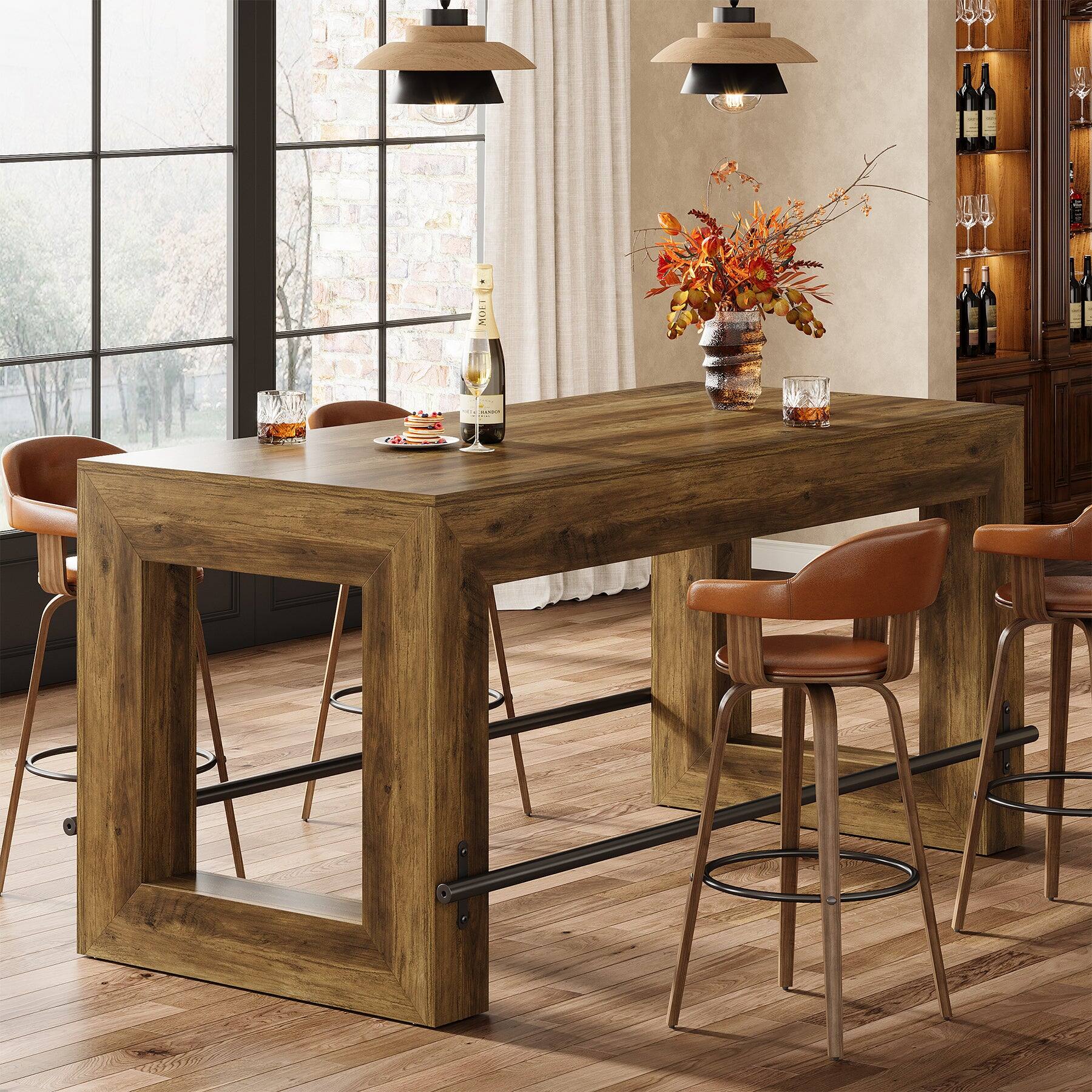 Tribesigns Bar Table with Footrest and Rectangular Top for Everyday ...