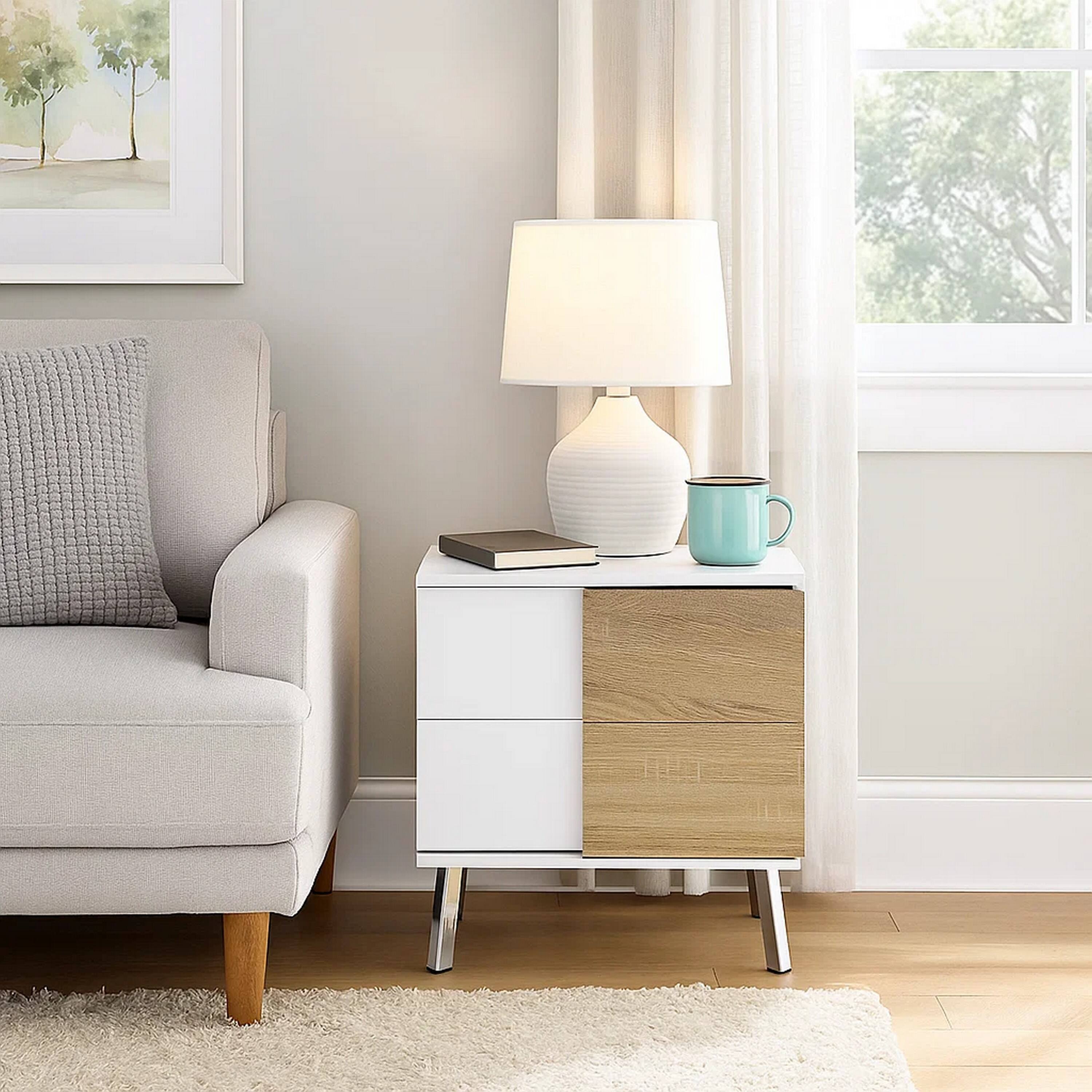 Alt View 6. Manhattan Lane - Transitional Wooden Dual Tone End Table with 2 Drawers - White.