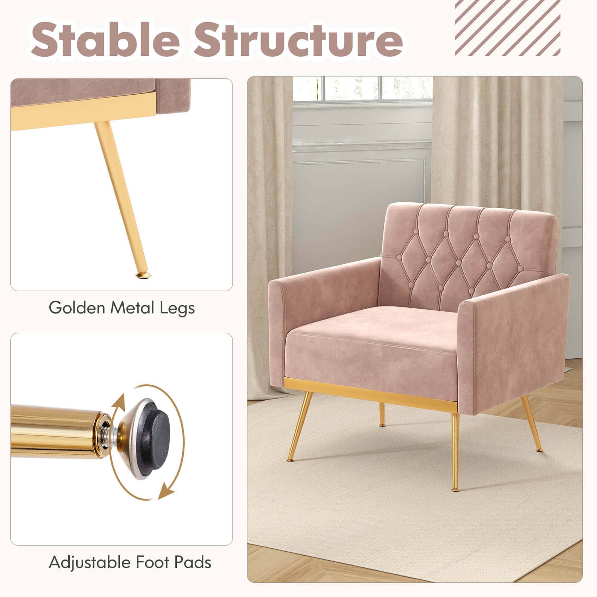 Stable Structure: Golden Metal Legs and Adjustable Foot Pads.