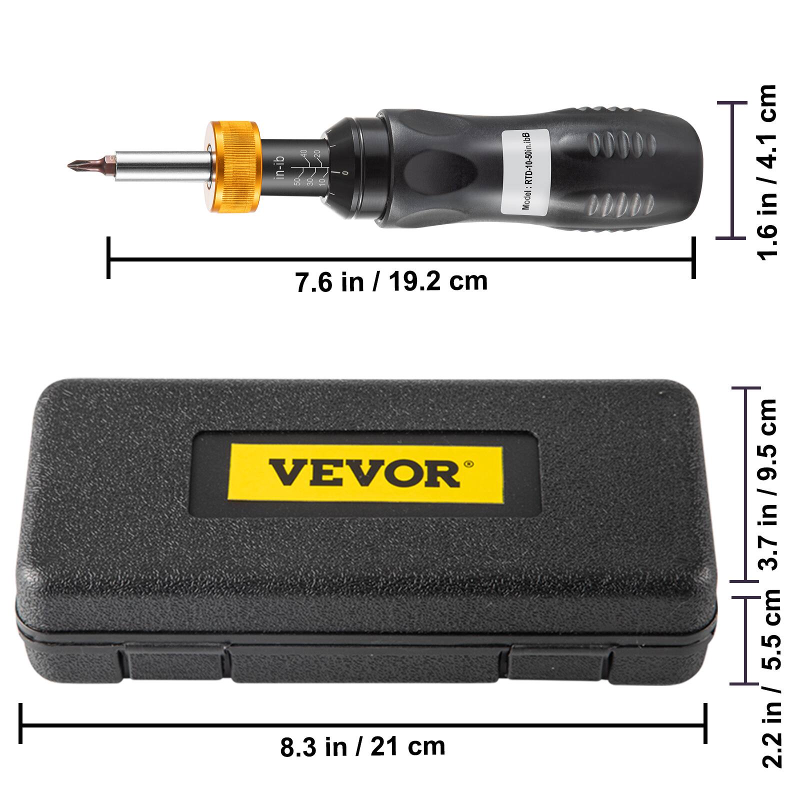 - Model: RTD-10-50inb0
- Length: 7.6 in / 19.2 cm
- Diameter: 1.6 in / 4.1 cm
- Case Dimensions: 8.3 in / 21 cm (length) x 5.5 in / 14 cm (width) x 2.2 in / 5.5 cm (height)