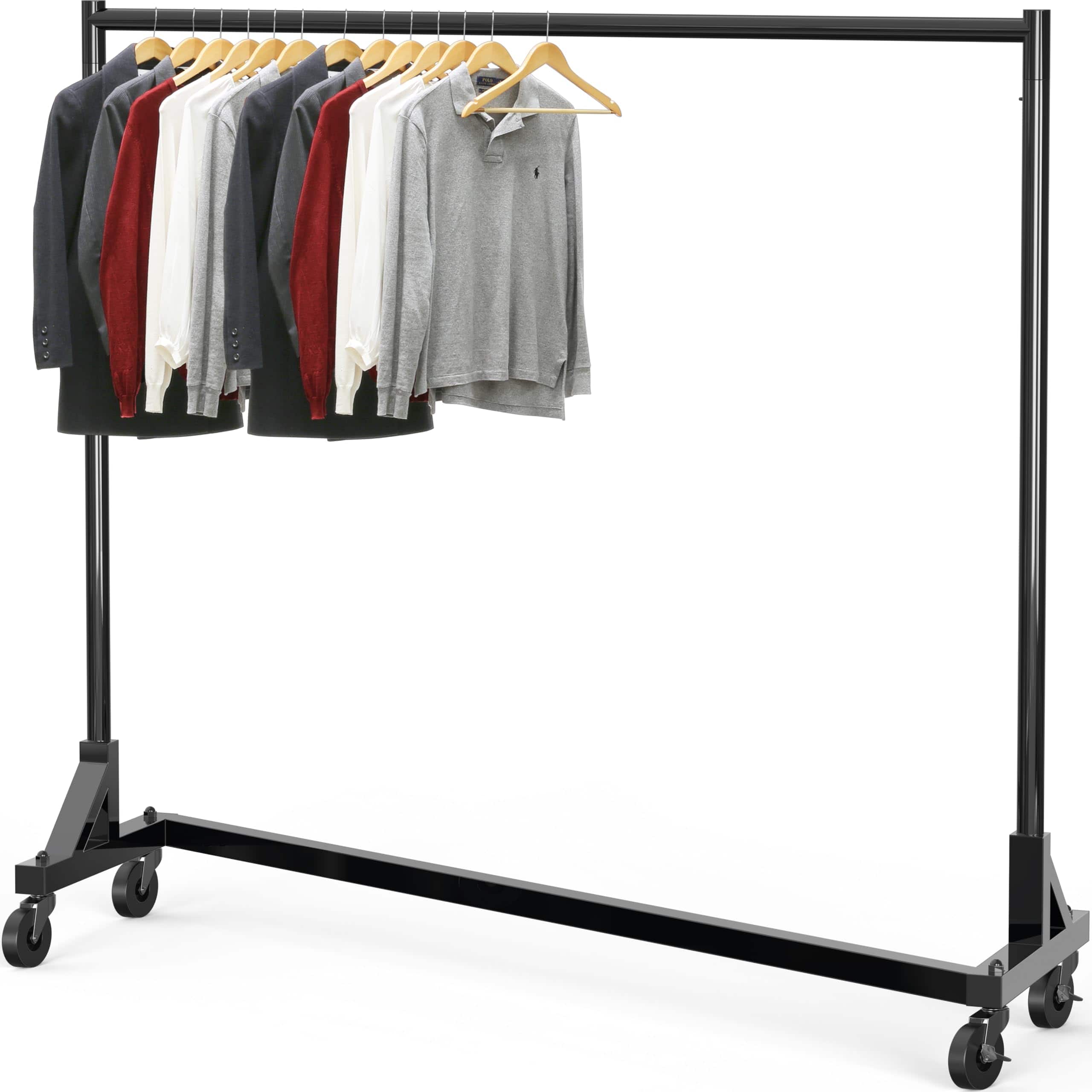 Refined Abode Design - Industrial Grade Z-base Garment Rack Load With Extra Long Bar - Black