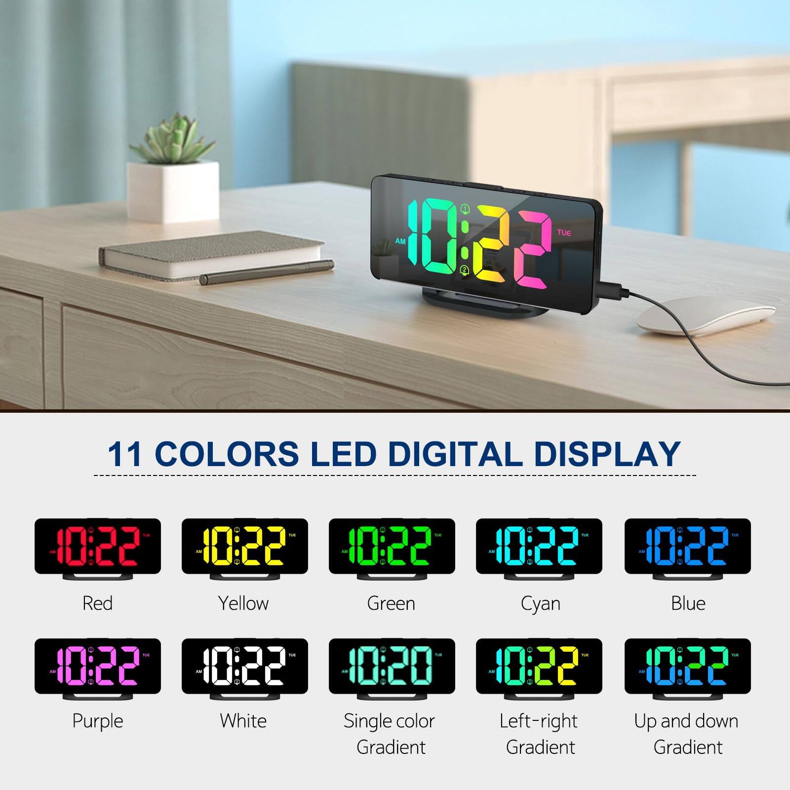 Alt View 1. Dazzed Corner - Digital Alarm Clock, Large LED Digital Clock,USB Charging Port - Black.