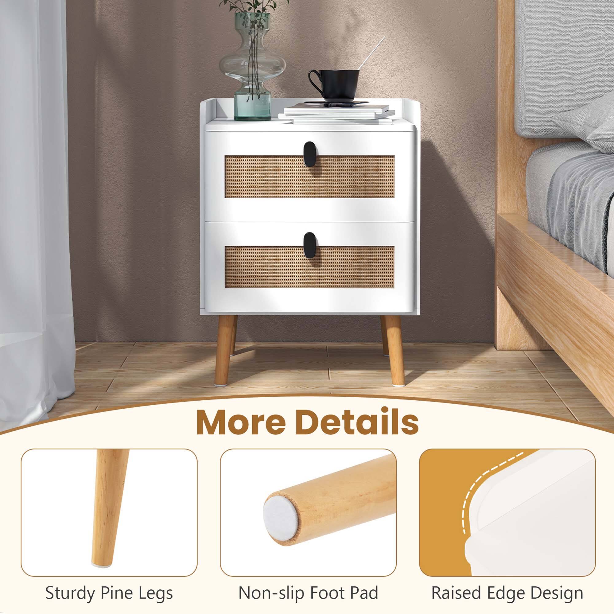 More Details: Sturdy Pine Legs, Non-slip Foot Pad, Raised Edge Design