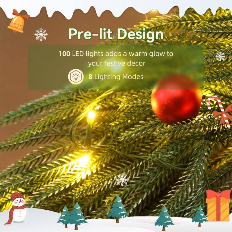 Pre-lit Design  
100 LED lights adds a warm glow to your festive decor  
8 Lighting Modes