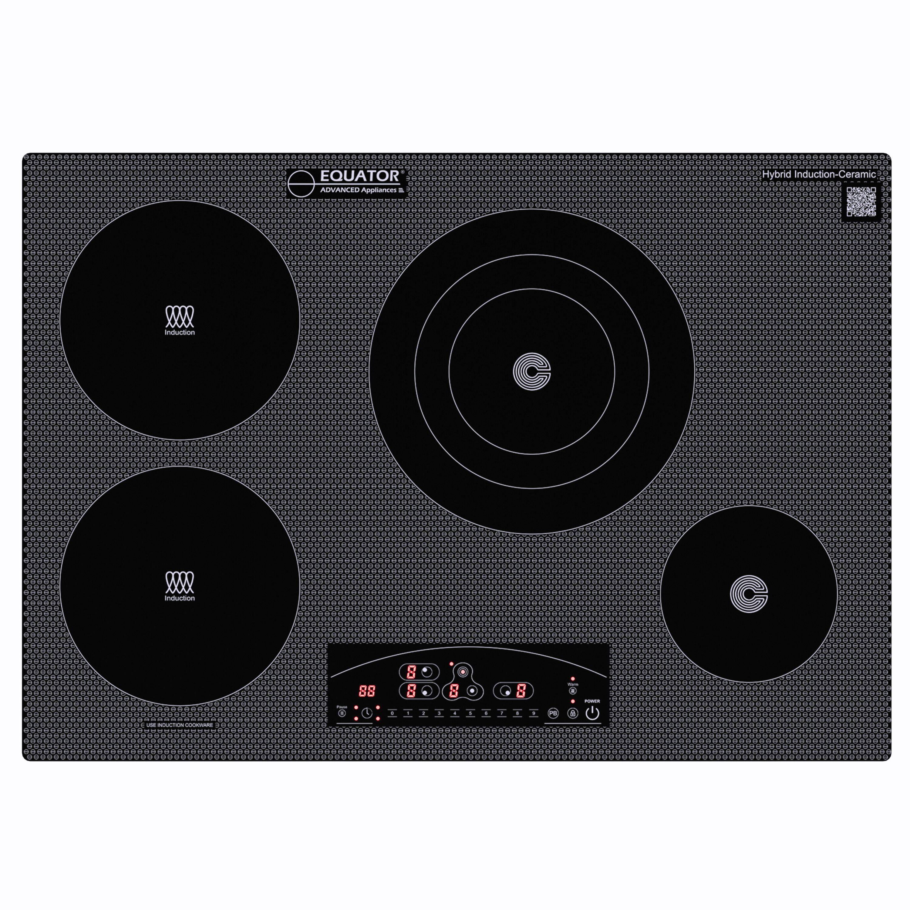 Equator - ED 30" Built-in Electric Cooktop| Hybrid Ceramic & Induction 4 Burner| 9 Power Level Triple Heating Element 220V - Black