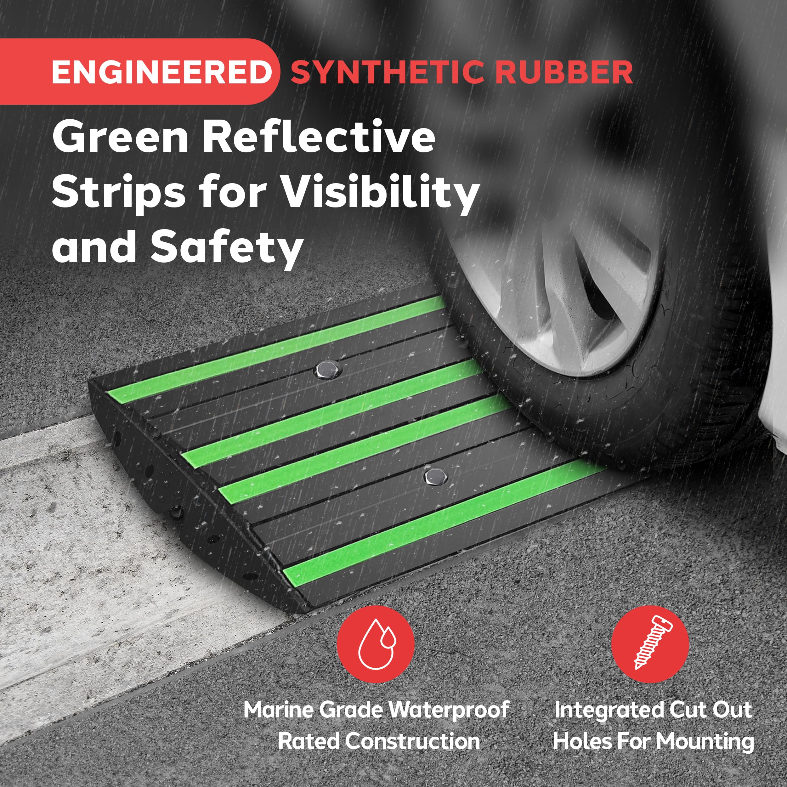 ENGINEERED SYNTHETIC RUBBER  
Green Reflective Strips for Visibility and Safety  

- Marine Grade Waterproof Rated Construction  
- Integrated Cut Out Holes For Mounting