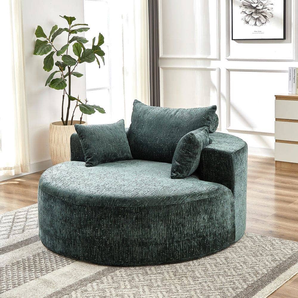 Resenkos - 55"L Chenille Single Sofa, Fluffy Modern Sleeper Chair for Living Room & Bedroom, No Assembly, Green - Green