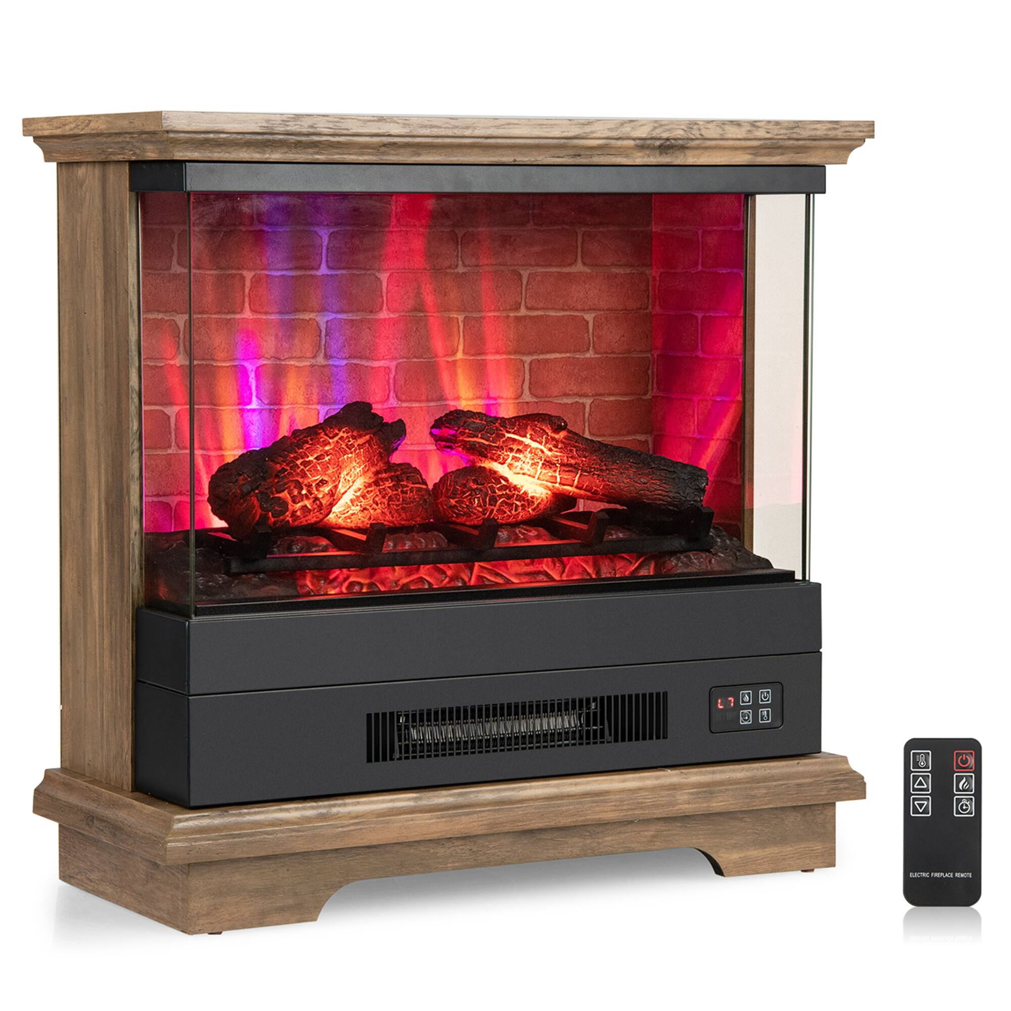 Costway - 27" Electric Fireplace Heater Freestanding 1400W Remote Control Timing Function - Brown