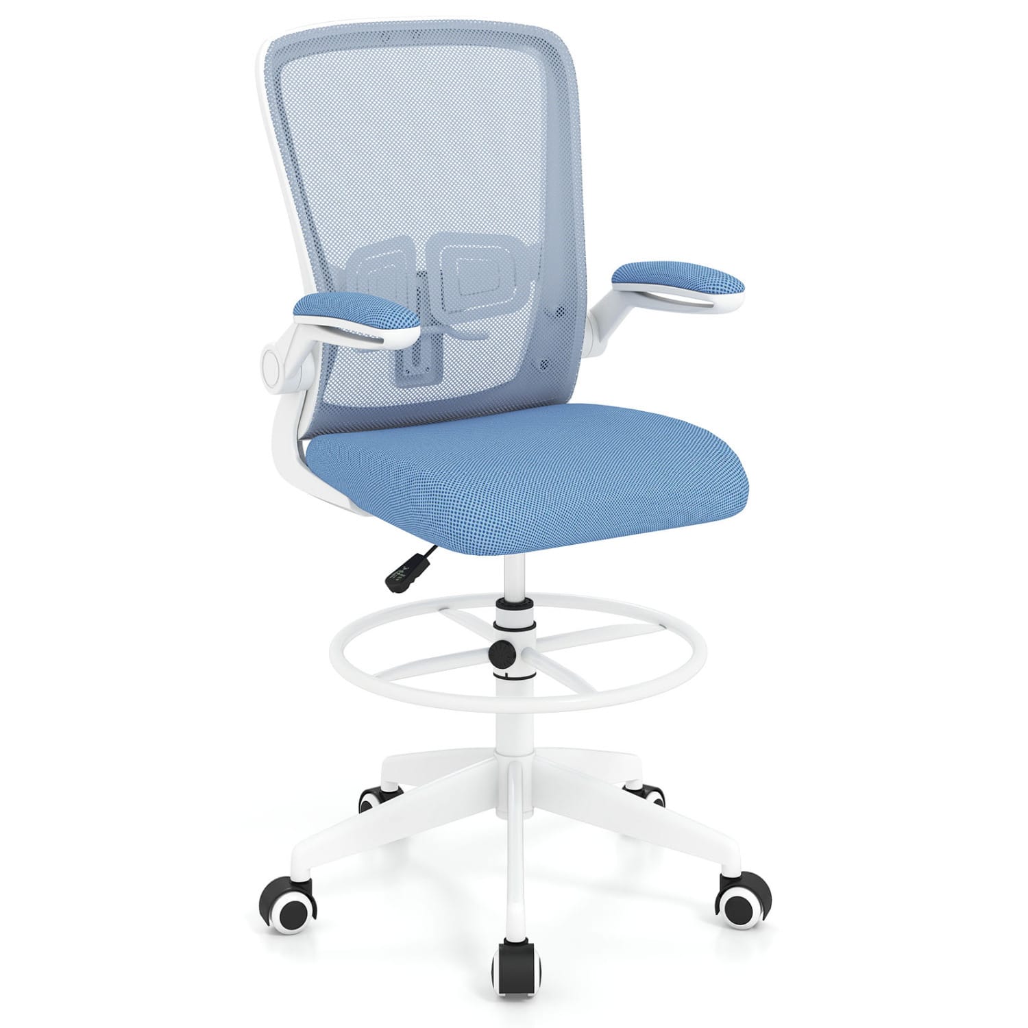 WELLFOR - Height Adjustable Drafting Chair with Flip Up Arms for Home Office - Blue