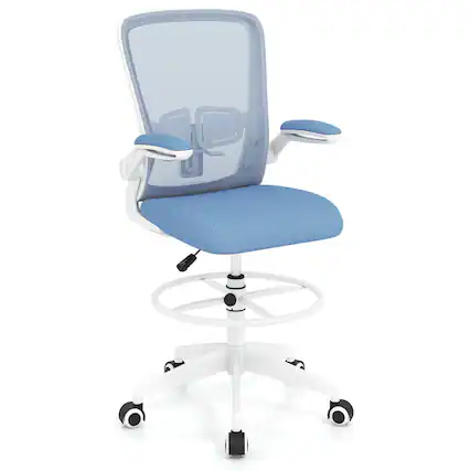 Front. WELLFOR - Height Adjustable Drafting Chair with Flip Up Arms for Home Office - Blue.