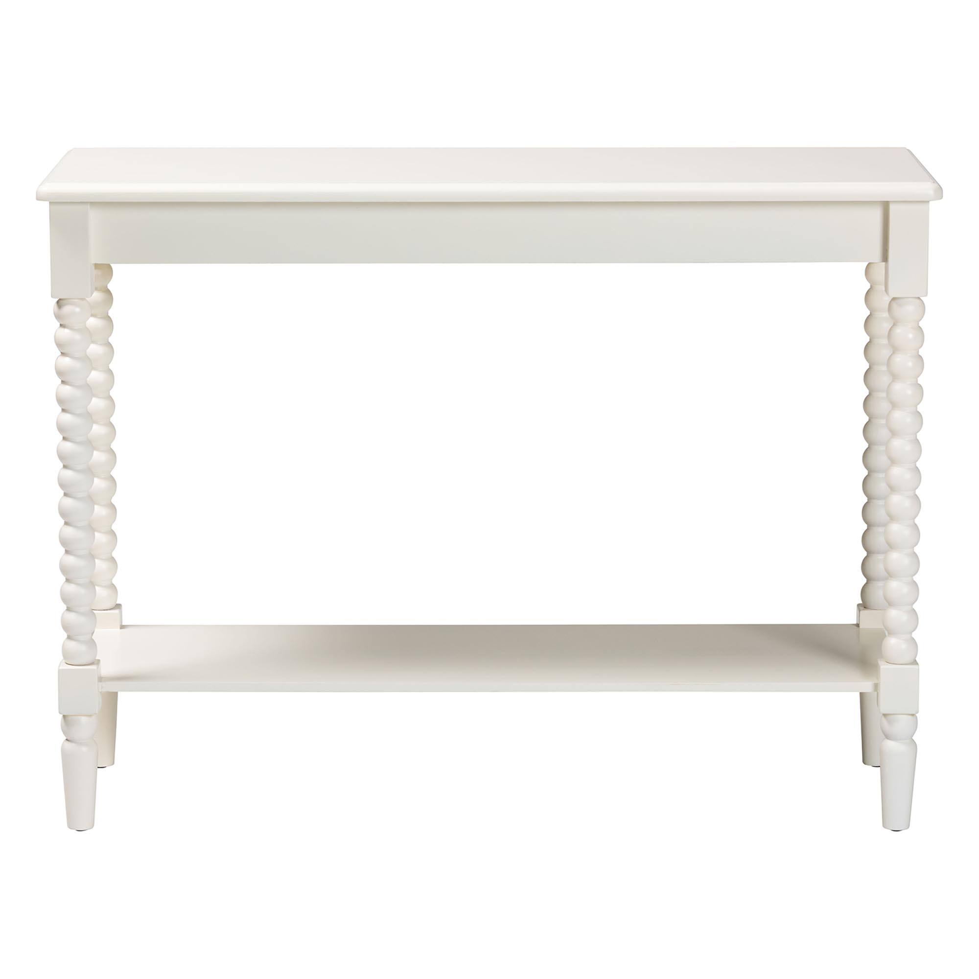 Angle. Baxton Studio - Bayard Console Table with Bobbin Legs - Spindle Leg Accent Table with Shelf, Entryway or Living Room Furniture - White.