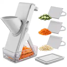 Luminuxe - Mandoline Slicer with Container, Adjustable Vegetable Slicer, Foldable Manual Chopper, Multipurpose Julienne Cutter - White