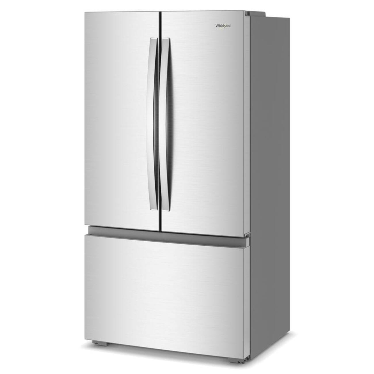 Left. Whirlpool - 36 in. Wide 24 cu. ft. 3-Door French Door Counter Depth Refrigerator - Fingerprint-Resistant Stainless Finish.