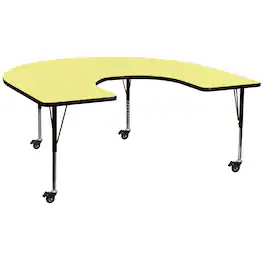 Flash Furniture - Wren Mobile 60''W x 66''L Horseshoe Thermal Laminate Activity Table - Height Adjustable Short Legs - Yellow