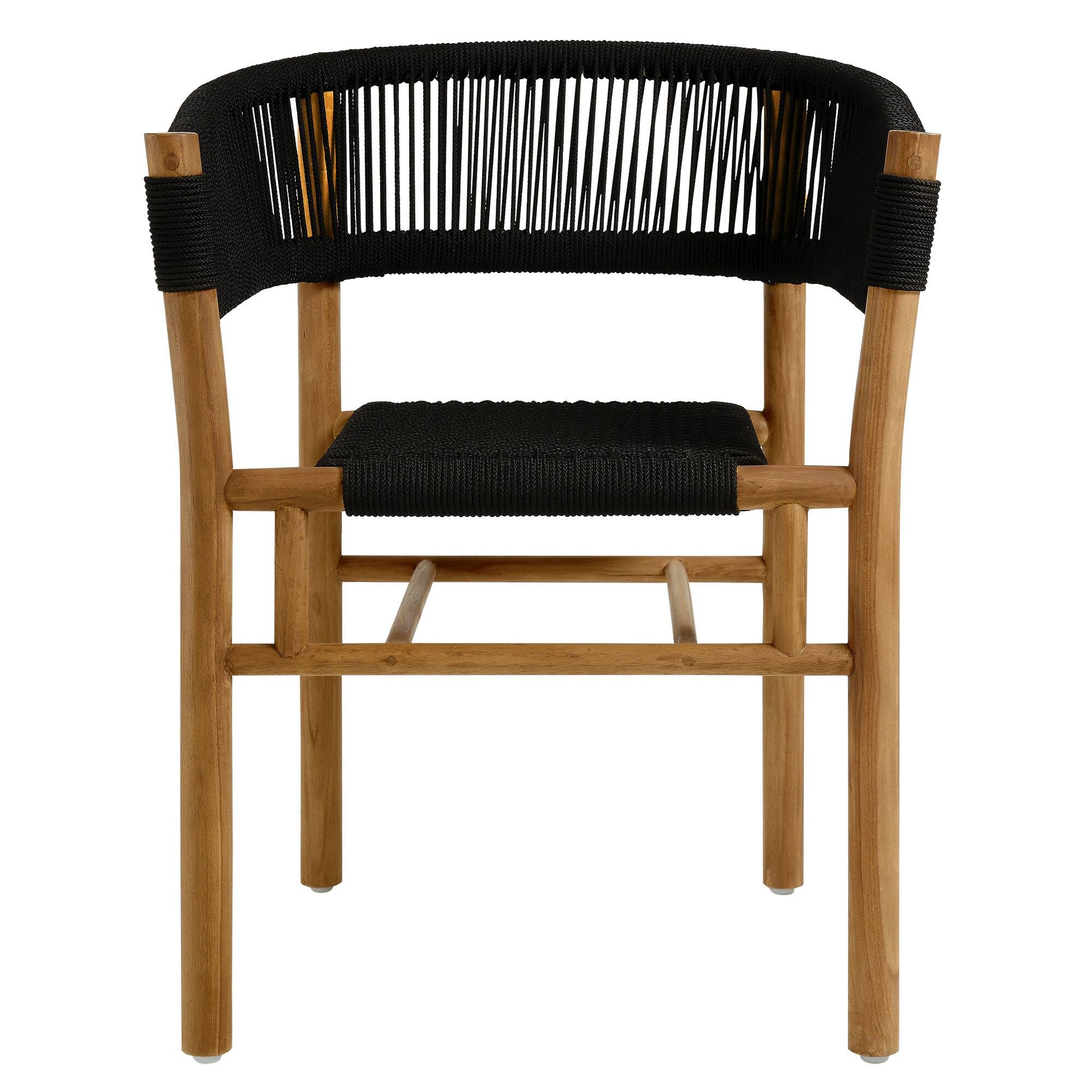 Alt View 5. Modway - Vienna Outdoor Patio Teak and Rope Curved-Back Dining Armchairs Set of 2 by Modway - Natural Black.