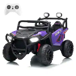 GARVEE - 24V 2-Seater Electric UTV for Big Kids, 4-Wheeler Suspension,3 Speeds, Remote Control, Bluetooth, LED Lights - Purple