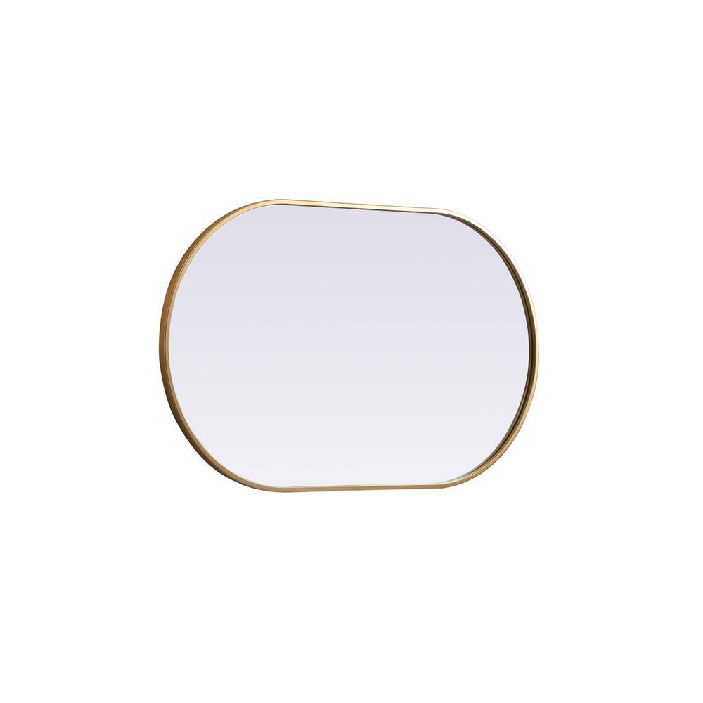Left. Elegant Decor - Metal Frame Oval Mirror 24x40 Inch in Brass - Brass.