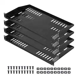 VEVOR - 1U Server Rack Shelf, 4 PCS, 50 lbs Max Load-Bearing Vented Cantilever, Wall Mount or Rack Mount Shelf with Tray - Black
