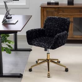 GOODSILO - Premium Adjustable Swivel Office Chair with Golden Metal Base and Plush Velvet Upholstery for Home or Office Use - Black