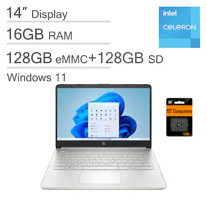 14" Display
16GB RAM
128GB eMMC + 128GB SD
Windows 11
Intel Celeron
IST Computers