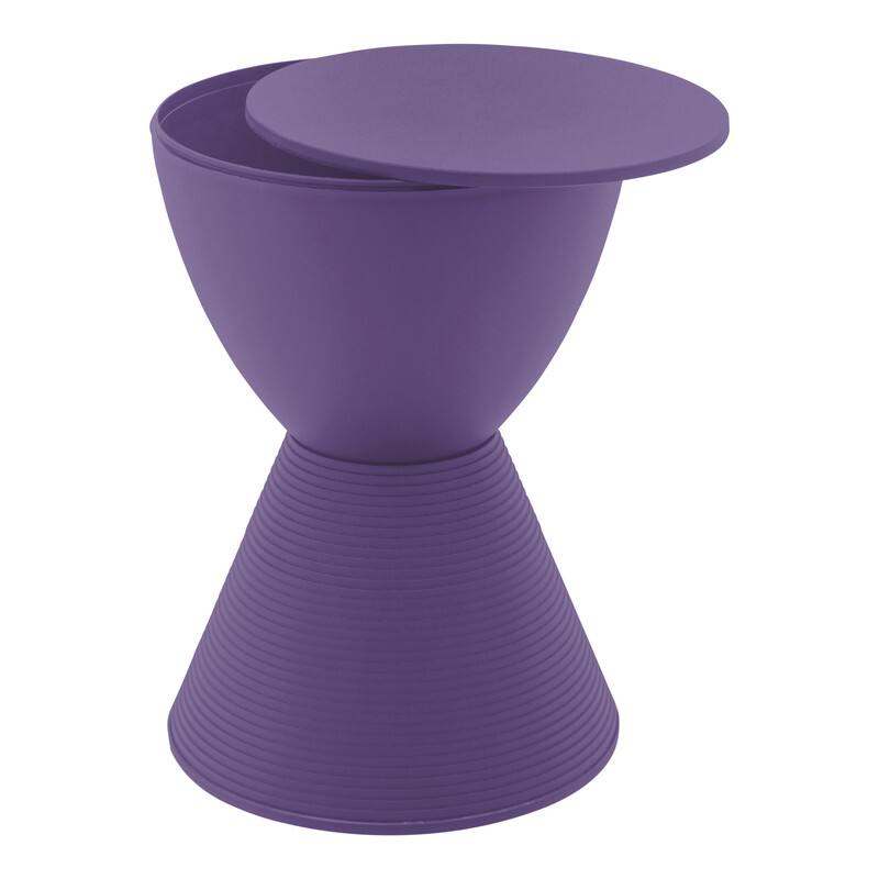Alt View 1. LeisureMod - Boyd Modern Round Hourglass Accent Side Table, Drum Storage Table with Ribbed Base for Indoor/Outdoor - Purple.