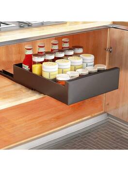 GARVEE - Pull Out Cabinet Organizers Heavy Duty, Slide Out Drawers For Kitchen Cabinet Fixed With Adhesive Films, 25cm,Black - Black