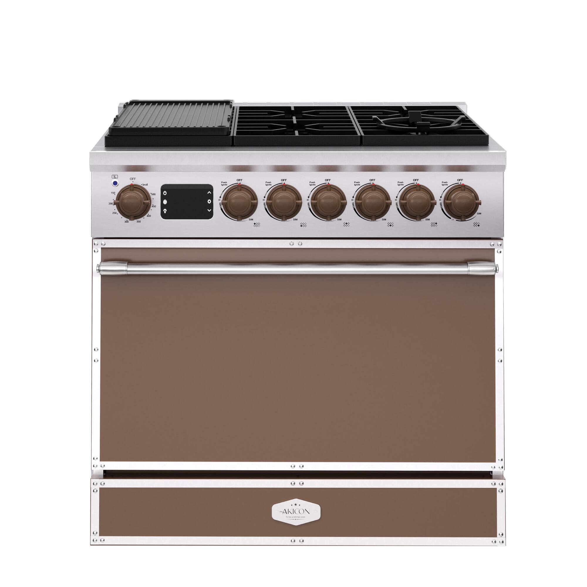 Angle. Akicon - Akicon 4.2 Cu.ft Freestanding Gas Rapid Convection Range with 6 Sealed Burners and Cast Iron Grates in Coffee - Coffee.