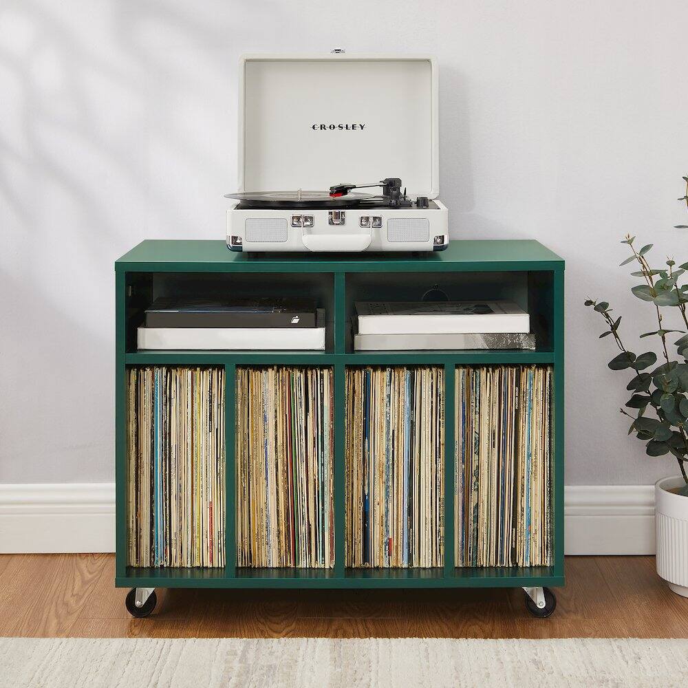Alt View 9. Crosley Furniture - Carlo Rolling Record Player Stand With Vinyl Storage - Dark Teal.