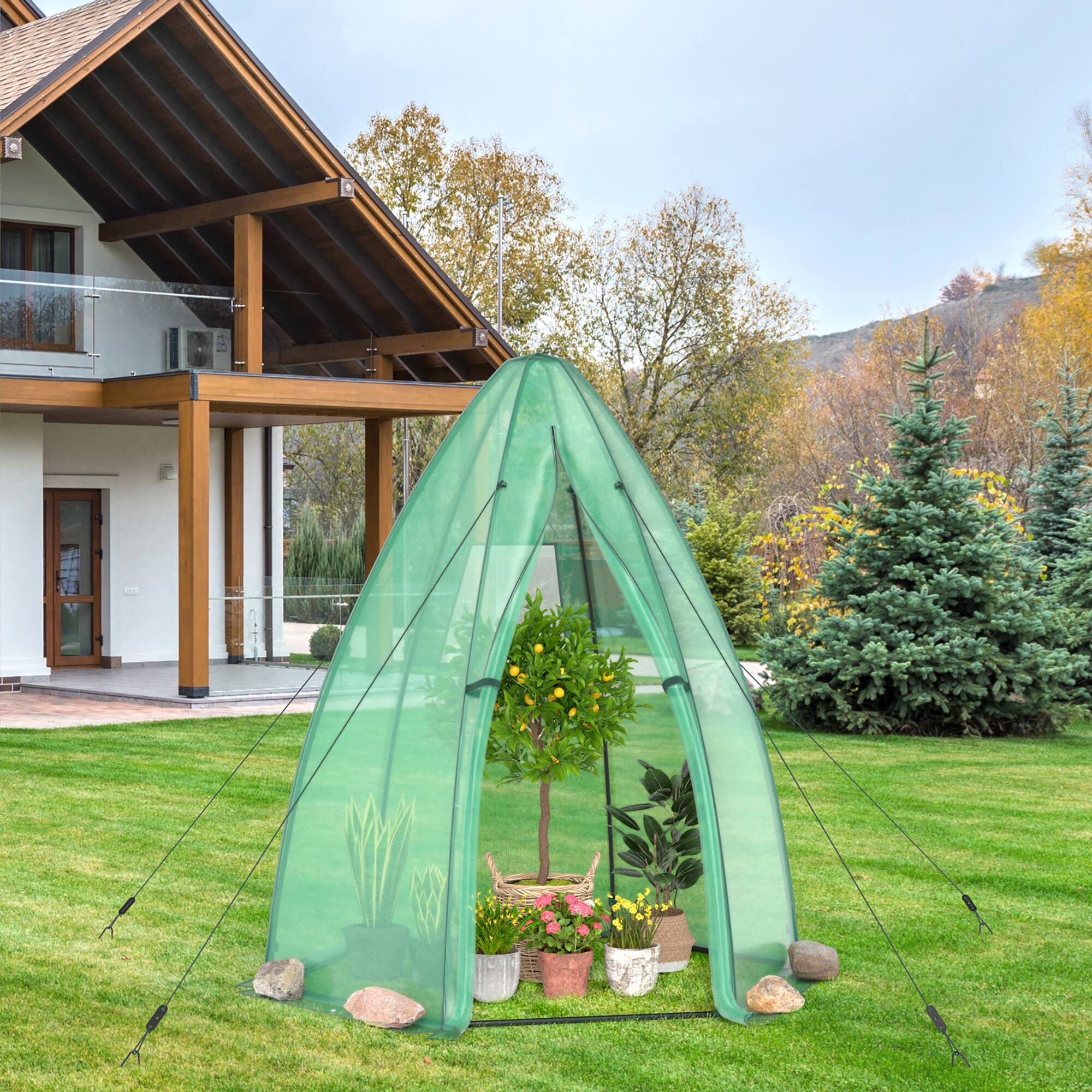 Alt View 5. Costway - 5.5'x 5.5'x 6' Portable Mini Garden Greenhouse with Window & Roll-up Zippered Door - Green.