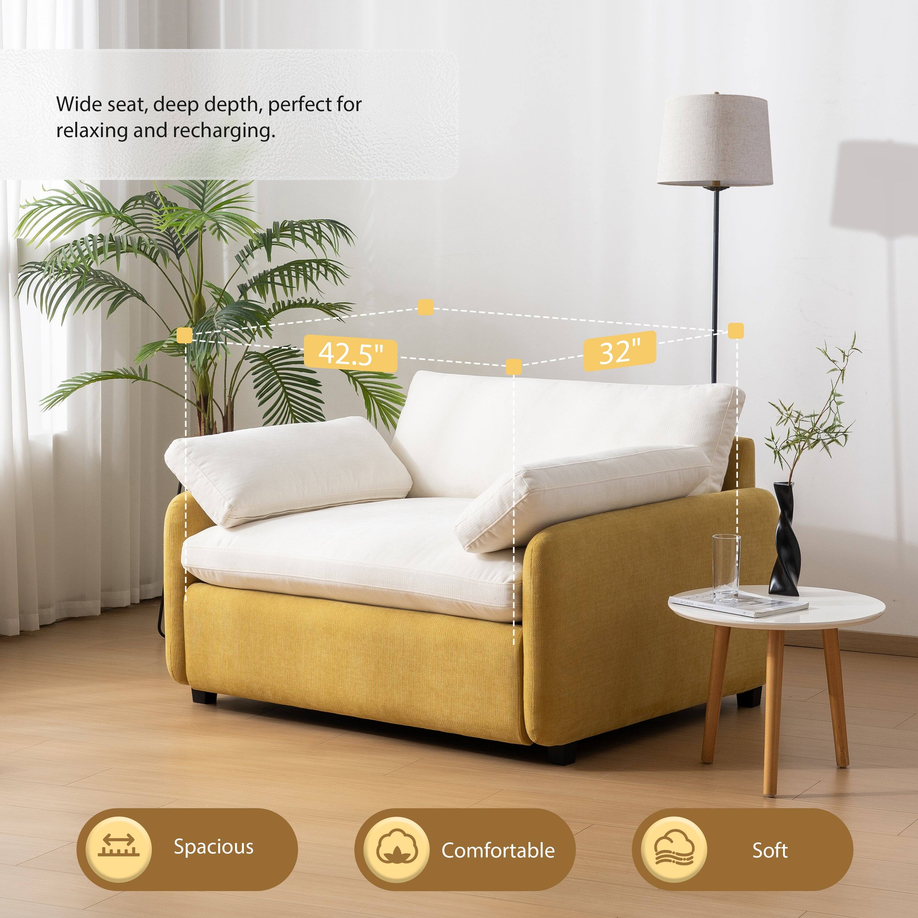 Wide seat, deep depth, perfect for relaxing and recharging.  
42.5" 32"  
EV Spacious Comfortable Soft