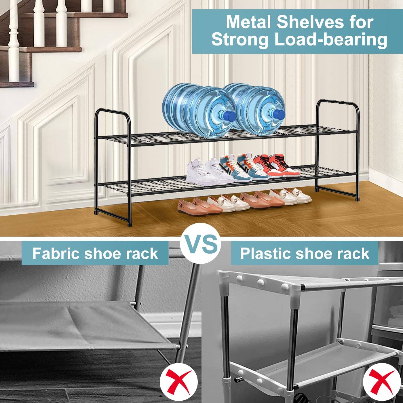 Metal Shelves for Strong Load-bearing

Fabric shoe rack VS Plastic shoe rack

Fabric shoe rack ❌
Plastic shoe rack ❌