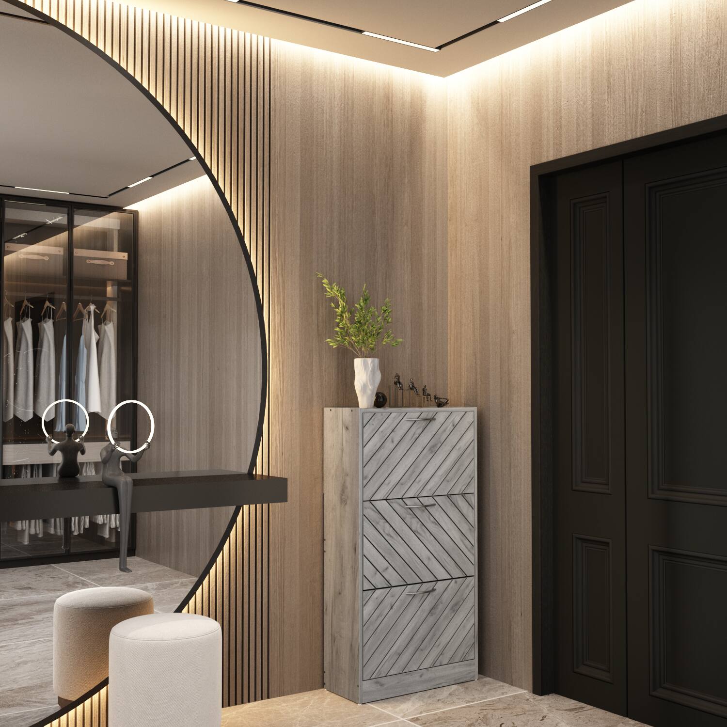 Alt View 9. Famapy - Famapy Flip - Down Shoe Cabinet Rustic Style Shoe Rack Multi - Tiered Storage - Gray.