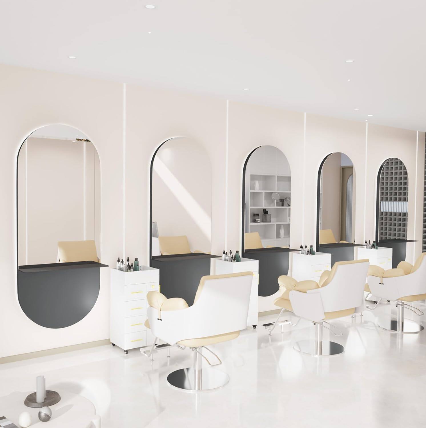 Alt View 3. Winado - Professional Salon Oval Wall Mount Mirror with Removable Shelf, Tempered Glass Salon Makeup Mirror for Barbershop Beauty - Grey.