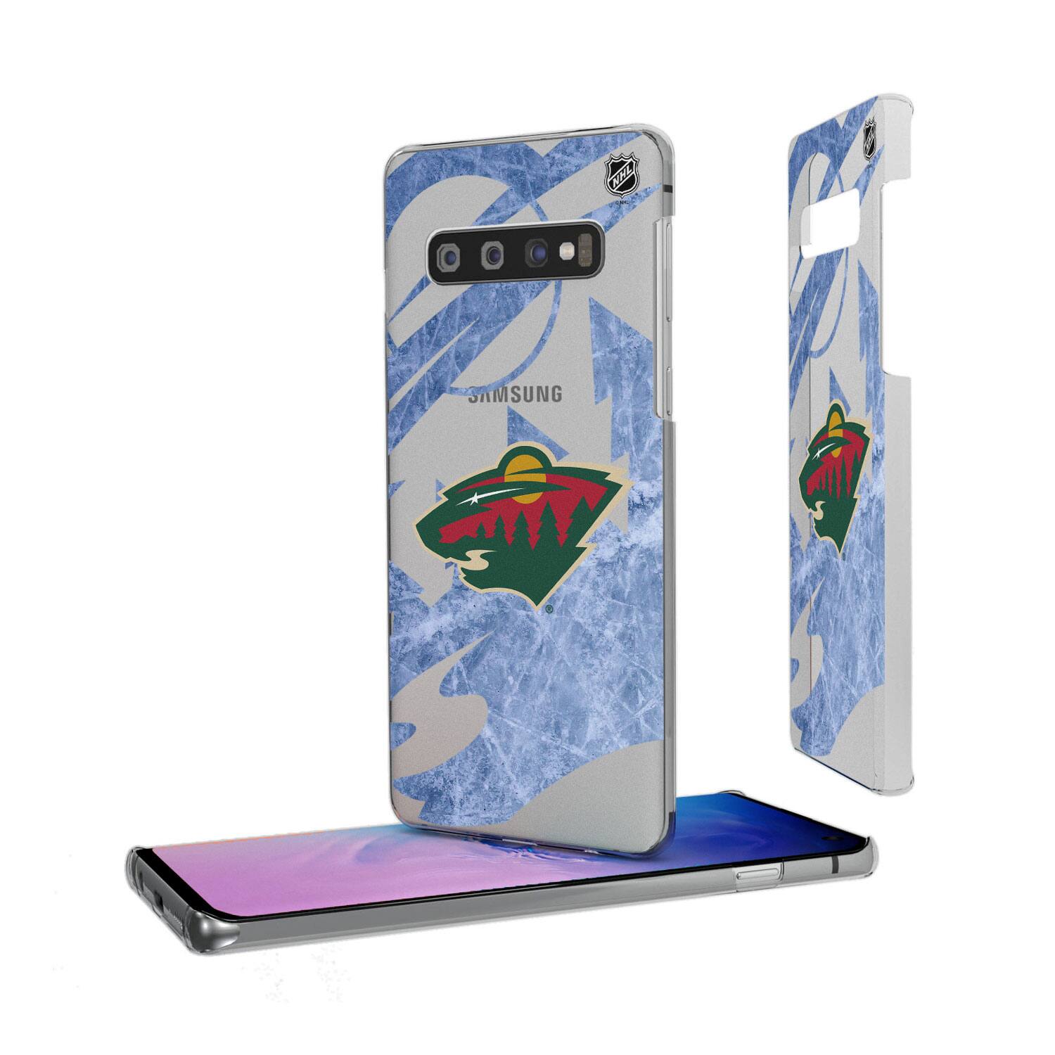 The text on the image is:

- "SAMSUNG" (on the phone case)
- "NHL" (on the top left corner of the phone case)