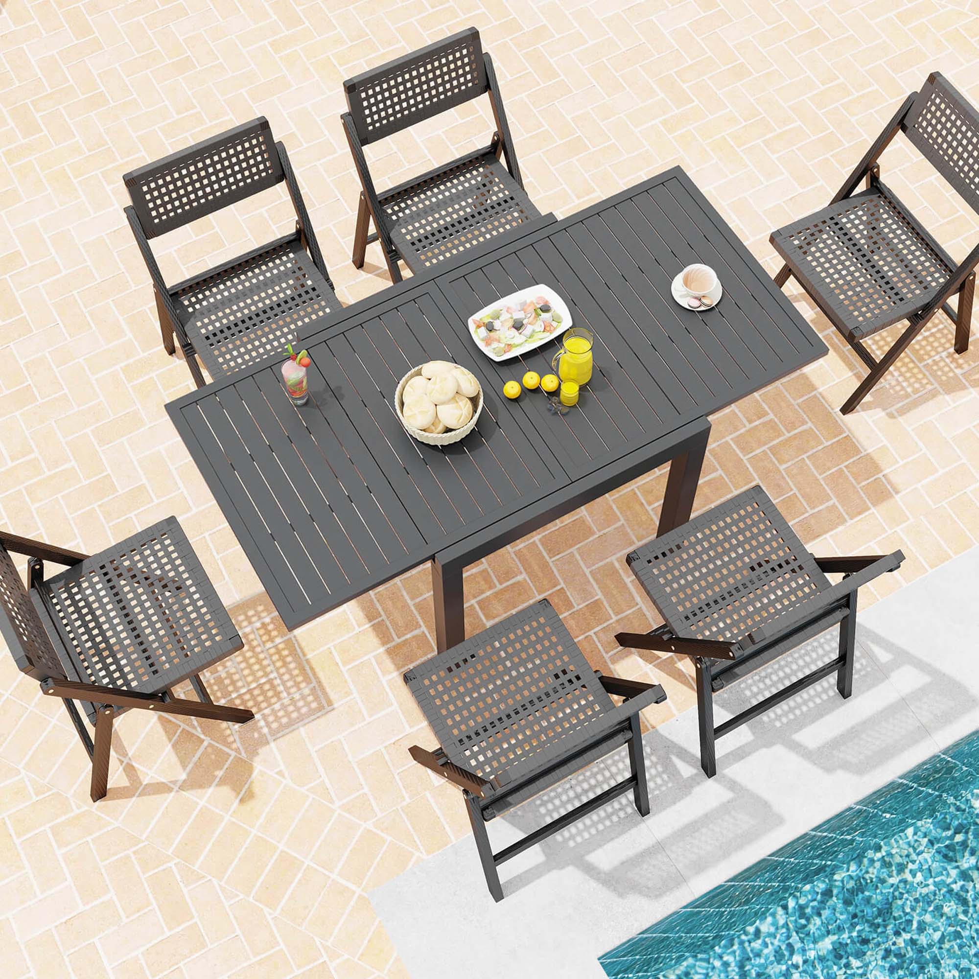 Alt View 1. Costway - 31.5"-63" Expandable Patio Dining Table for 4-6 Person with Slatted Tabletop - Dark Grey.