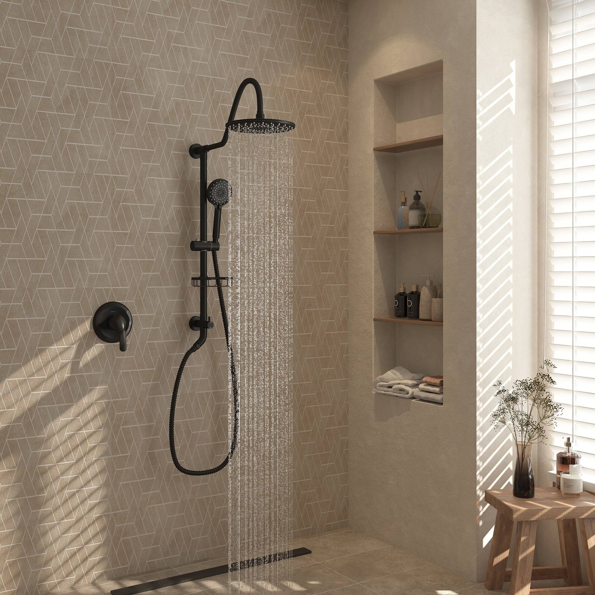 Alt View 3. Boyel Living - 3-Spray Patterns with 1.8 GPM 10 in. Wall Mount Dual Shower Heads with Soap Dish and Rough-in Valve in Matte Black - Matte Black.