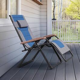 PURPLE LEAF - ExtraWide Outdoor Chaise Lounge Patio Zero Gravity Recliner Folding Chair with Quilted Seat Adjustable Headrest for Lawn - Grey & Navy Blue