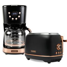 Haden - Heritage 2 Slice Wide Slot Toaster & 12 Cup Coffee Maker, Black & Copper - Black/Copper