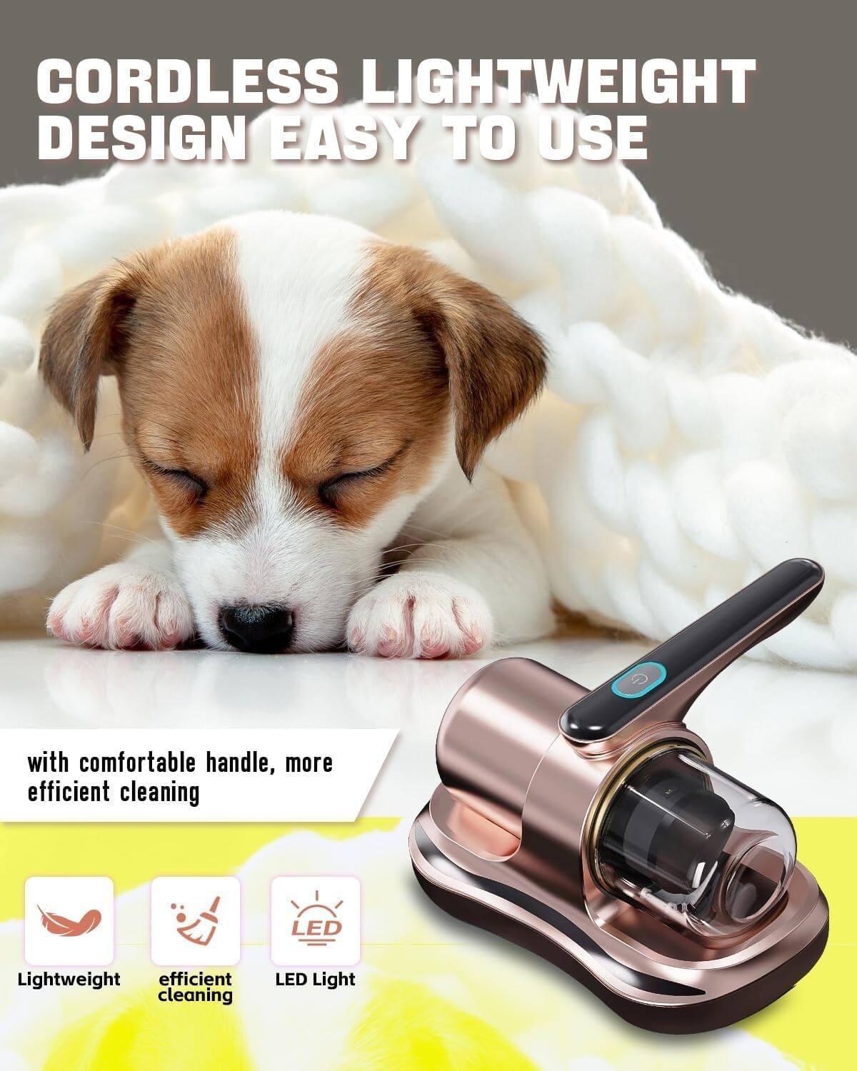 CORDLESS LIGHTWEIGHT DESIGN EASY TO USE  
with comfortable handle, more efficient cleaning  
Lightweight  
efficient cleaning  
LED Light
