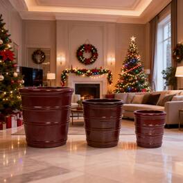 Ceramic Planter Set of 3 Loheer Handmade Glazed Clay Pots Ribbed Deep Reddish Brown for Indoor Outdoor Plants